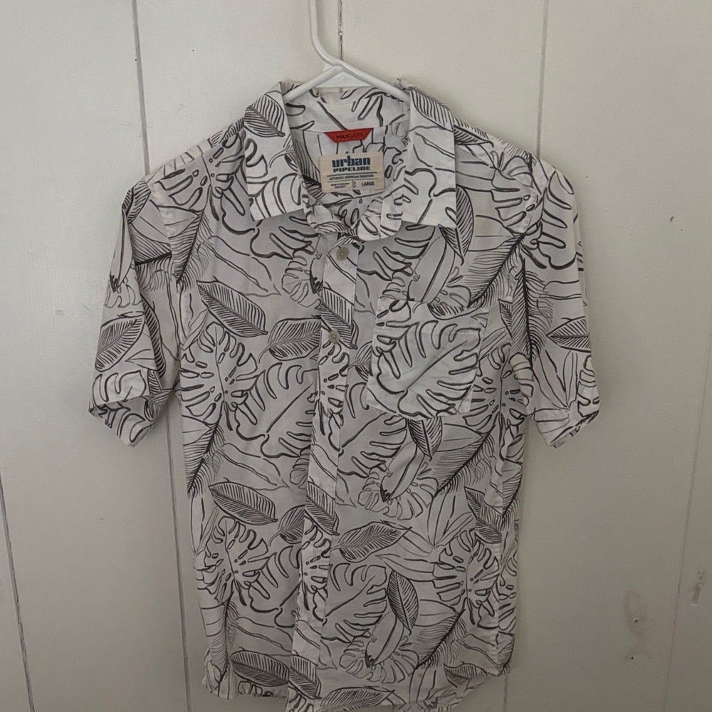Urban Pipeline Men's Monochrome Leaf Pattern Shirt